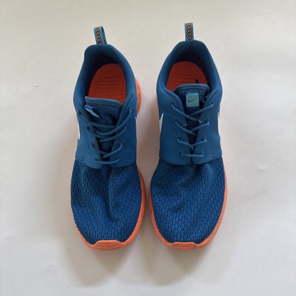Nike‎ Roshe Run Shoe 669985-400 Marble Military Blue Orange White Men Size 8.5 - Picture 2 of 12